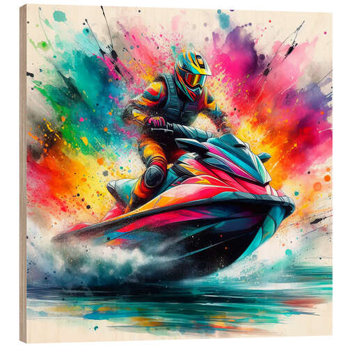 Cuadro de madera Jet ski on colour waves