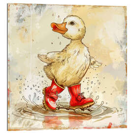 Gallery print Ducklings with red boots in the rain