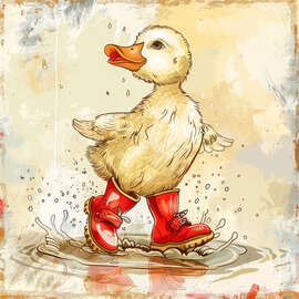 Magnettafel Entchen mit roten Stiefeln im Regen