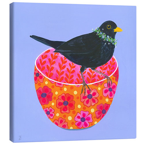 Canvas print Blackbird and Decorative Bowl