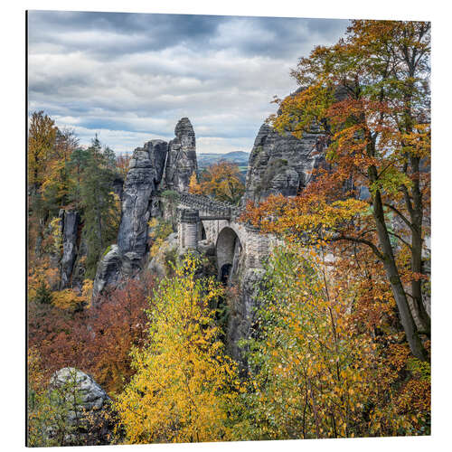 Aluminium print Autumn leaves at the Bastei Bridge, Saxon Switzerland