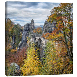 Canvas print Autumn leaves at the Bastei Bridge, Saxon Switzerland