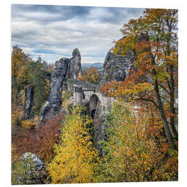 Foam board print Autumn leaves at the Bastei Bridge, Saxon Switzerland