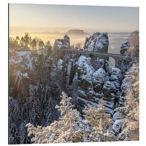 Aluminium print Bastei Bridge on a winter morning, Saxon Switzerland