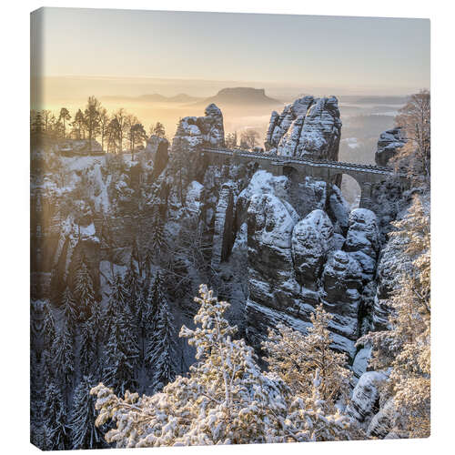 Canvastavla Bastei Bridge on a winter morning, Saxon Switzerland