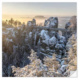 Wall sticker Bastei Bridge on a winter morning, Saxon Switzerland