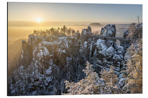 Stampa su alluminio Sunrise at the Bastei, Saxon Switzerland