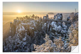 Sticker mural Sunrise at the Bastei, Saxon Switzerland