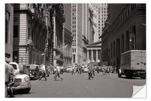 Selvklebende plakat 1940s, Broad Street and Wall Street, Manhattan, New York City