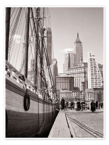 Poster Unloading cargo Theoline Schooner sailing ship, New York, 1930s