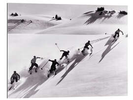 Cuadro de plexi-alu Skiers skiing downhill in Swiss Alps, 1940&#039;s