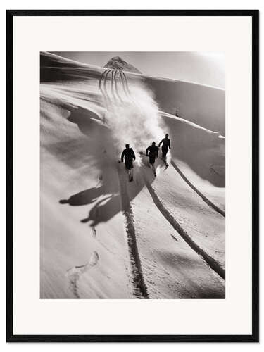 Ingelijste kunstdruk Skiiers in the Swiss Alps, 1950's