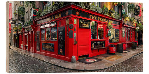 Wood print Street with pubs, Temple Bar, Dublin I