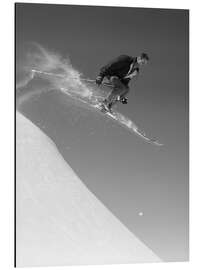 Aluminium print Skier jumping into air, 1950's