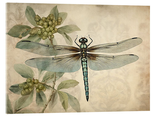 Acrylic print Dragonfly on green floral pattern