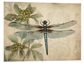 Tableau en PVC Dragonfly on green floral pattern