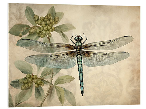 Gallery print Dragonfly on green floral pattern