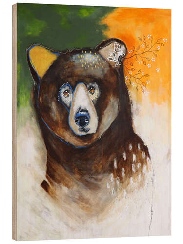 Hout print Shy bear