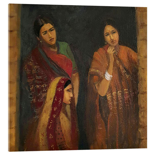 Acrylglasbild Drei indische Frauen an der Tür