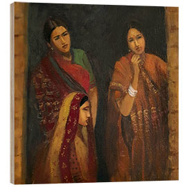 Cuadro de madera Three Indian women at the door