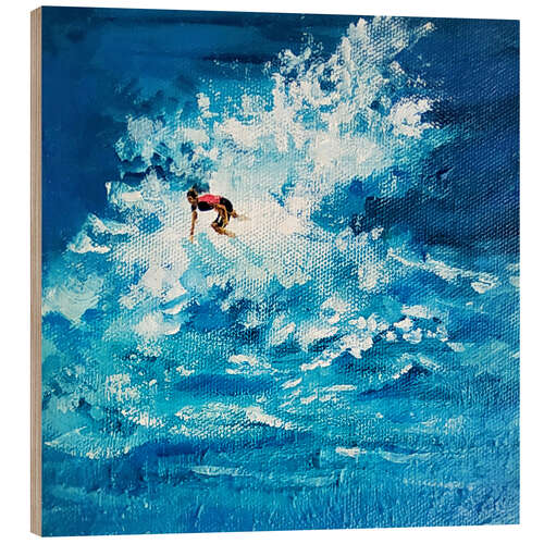 Wood print Surfer in the sea