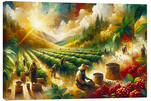 Tableau sur toile Working day on a coffee plantation