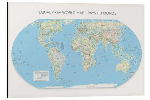 Tableau en aluminium Equal Area World Map, Pays du monde