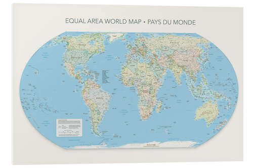 Hartschaumbild Equal Area World Map, Länder der Welt (französisch)
