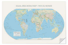 Wandsticker Equal Area World Map, Länder der Welt (französisch)