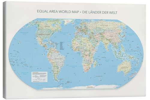 Leinwandbild Equal Area World Map, Länder der Welt