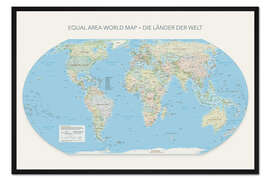Gerahmter Kunstdruck Equal Area World Map, Länder der Welt
