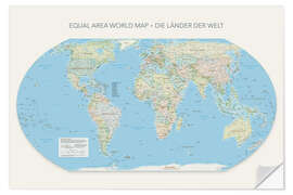 Wandsticker Equal Area World Map, Länder der Welt