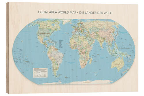 Obraz na drewnie Equal Area World Map, Countries Of the World (German)