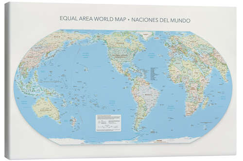 Leinwandbild Equal Area World Map, Länder der Welt (spanisch), Amerika