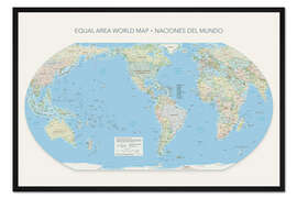 Gerahmter Kunstdruck Equal Area World Map, Länder der Welt (spanisch), Amerika
