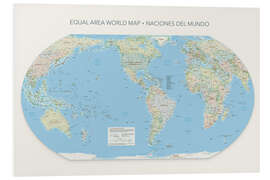 PVC print Equal Area World Map, Countries of the World (Spanish), America