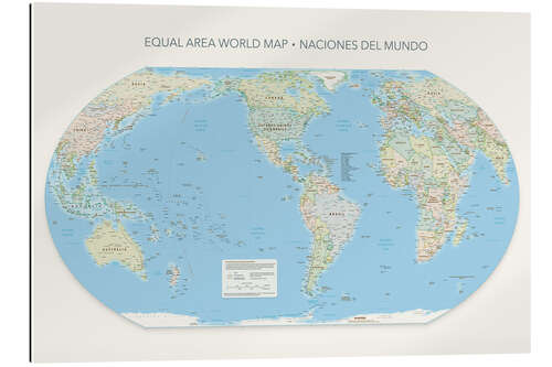 Galleritryk Equal Area World Map, Countries of the World (Spanish), America