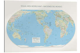 Galleritryk Equal Area World Map, Countries of the World (Spanish), America