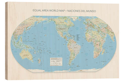 Puutaulu Equal Area World Map, Countries of the World (Spanish), America