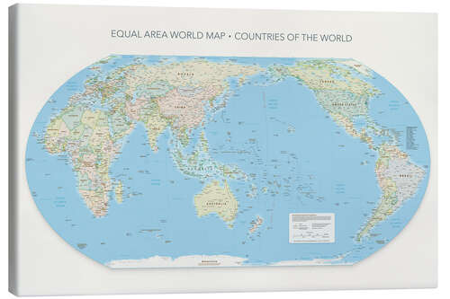Tableau sur toile Equal Area World Map, Countries Of the World, Pacific Centred