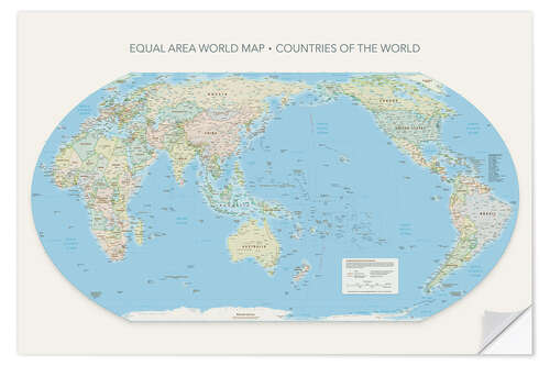 Naklejka na ścianę Equal Area World Map, Countries Of the World, Pacific Centred