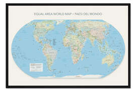 Gerahmter Kunstdruck Equal Area World Map, Länder der Welt (italienisch)