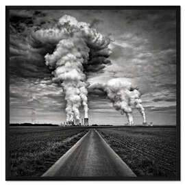 Gerahmter Kunstdruck Blick über Felder auf die Braunkohlekraftwerk