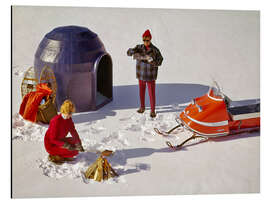 Aluminiumsbilde Retro camping with prefab igloo, 1970s