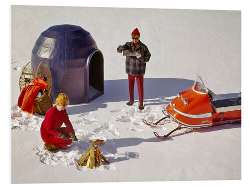 Tableau en PVC Retro camping with prefab igloo, 1970s