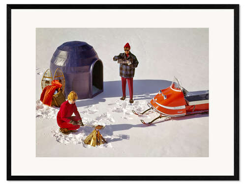 Gerahmter Kunstdruck Retro Camping mit Prefab Iglu, 1970er