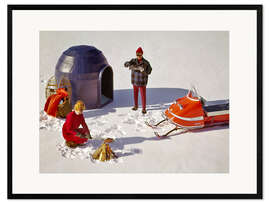 Gerahmter Kunstdruck Retro Camping mit Prefab Iglu, 1970er