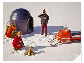 Vinilo para la pared Retro camping with prefab igloo, 1970s