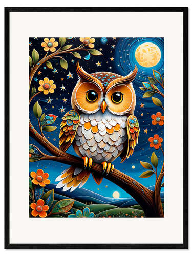 Plakat artystyczny premium w ramie Sweet owl in the moonlight