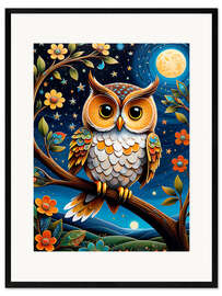 Framed art print Sweet owl in the moonlight